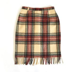 Gerard Darel Red and Cream Plaid Pencil Skirt